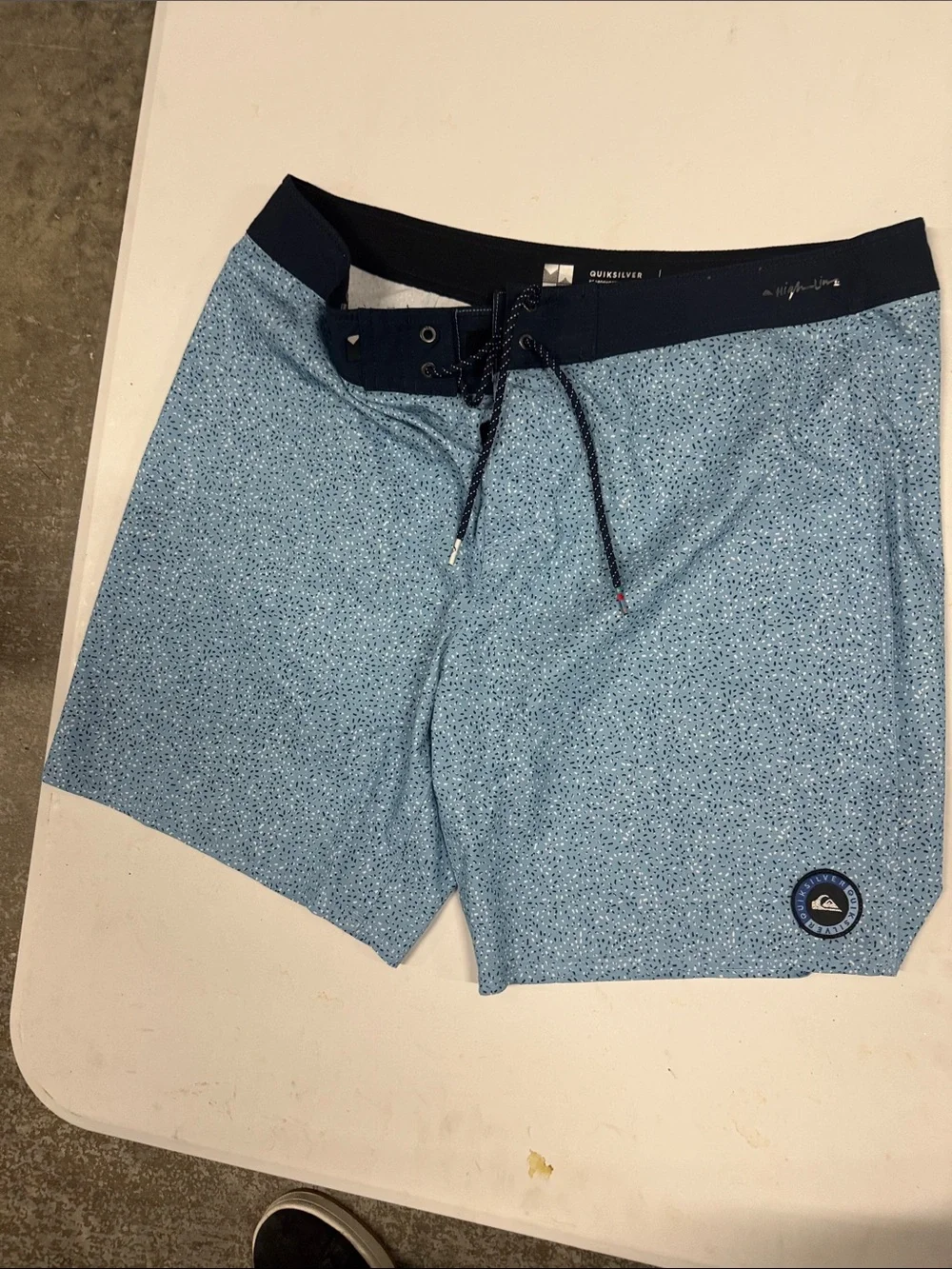 Quiksilver Light Blue Patterned Swim Shorts with Navy Waistband